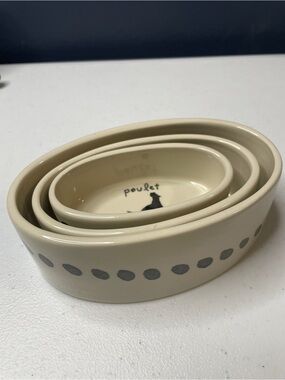 Creative Co-Op Cream Ceramic Nesting Bowls with Gray Dot Accent